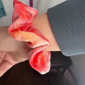 Vibrant Red-Orange and Pink velvet Scrunchie